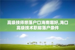 高级技师想落户口海南哪好,海口高级技术职称落户条件