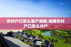 农村户口怎么落户海南,海南农村户口怎么分户