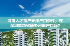 海南人才落户天津户口条件,在深圳能跨省通办河南户口吗?