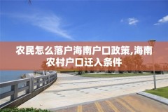农民怎么落户海南户口政策,海南农村户口迁入条件