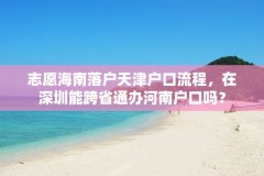 志愿海南落户天津户口流程,在深圳能跨省通办河南户口吗?