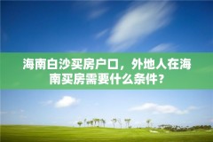海南白沙买房户口，外地人在海南买房需要什么条件？