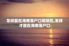 怎样能在海南落户口呢现在,怎样才能在海南落户口