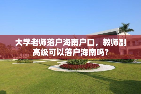 大学老师落户海南户口，教师副高级可以落户海南吗？