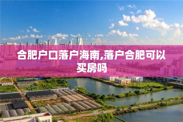 合肥户口落户海南,落户合肥可以买房吗
