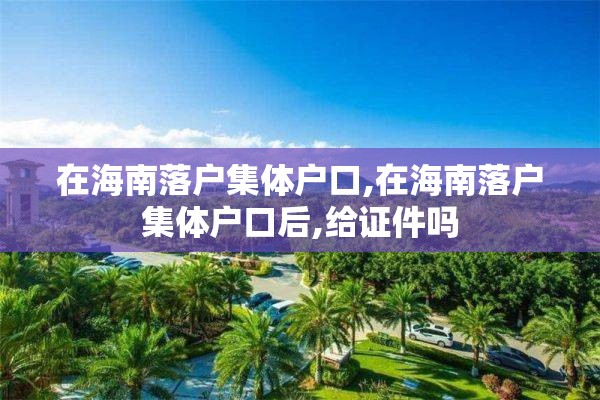 在海南落户集体户口,在海南落户集体户口后,给证件吗