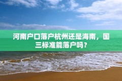 河南户口落户杭州还是海南,国三标准能落户吗?