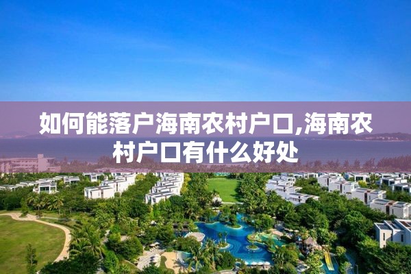如何能落户海南农村户口,海南农村户口有什么好处